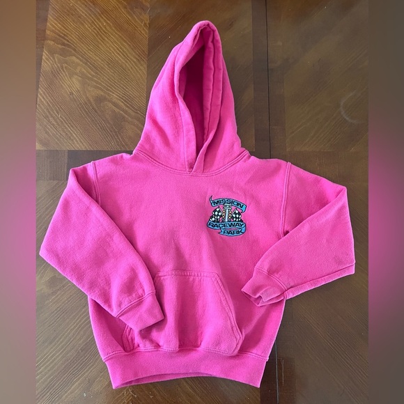 Y2K vintage Kids Mission Raceway Park hoodie Pink SMALL - Picture 1 of 6